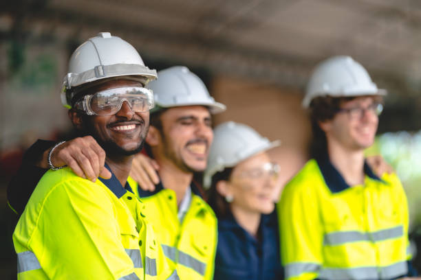 Construction team working together